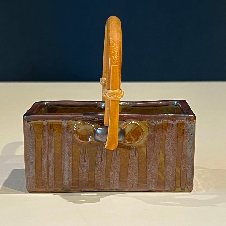 Japanese Ceramic Condiment Caddy w/Bamboo Handle