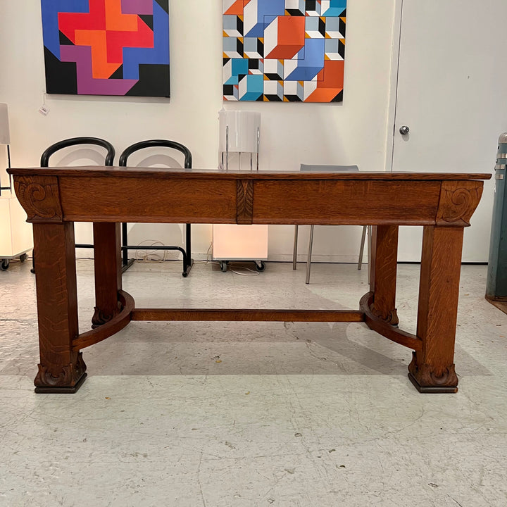 Refinished Antique Oak Trestle Table w/Drawers