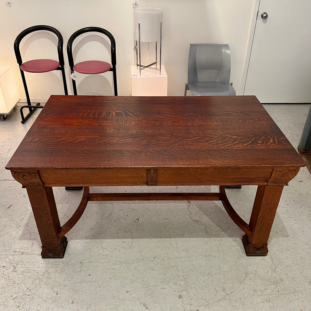 Refinished Antique Oak Trestle Table w/Drawers