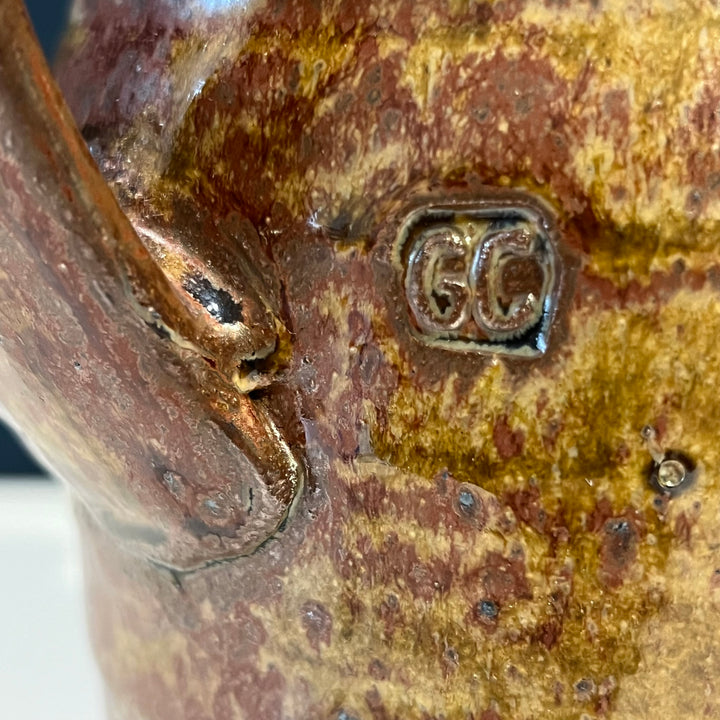 Brown Studio Pottery Ceramic Pitcher, Marked “GC”
