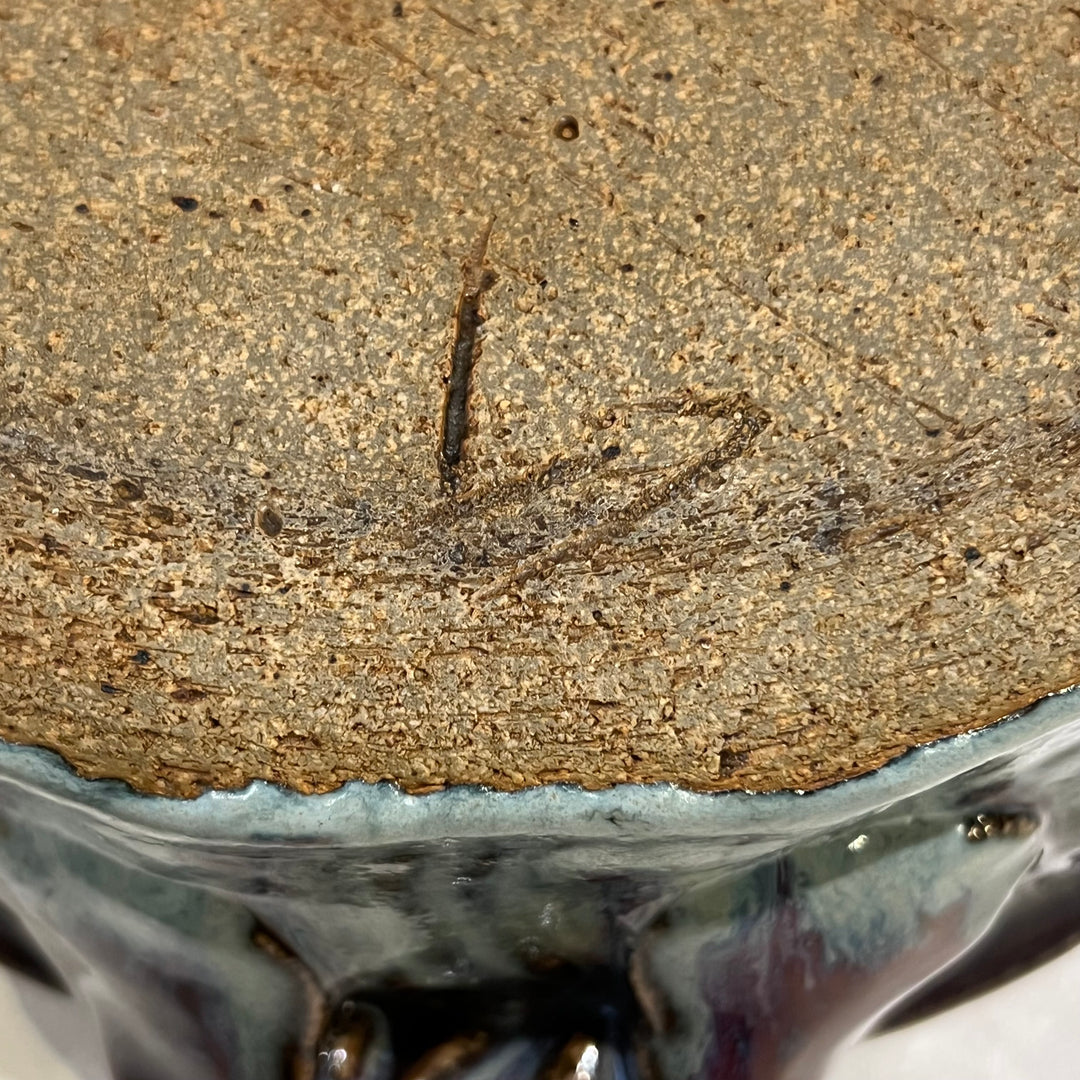 Purple/Turquoise 9.5” Studio Pottery Ceramic Lidded Pot