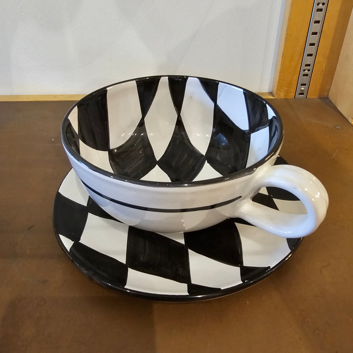 B&W Studio Pottery Soup Bowl w/ Saucer (As Found)