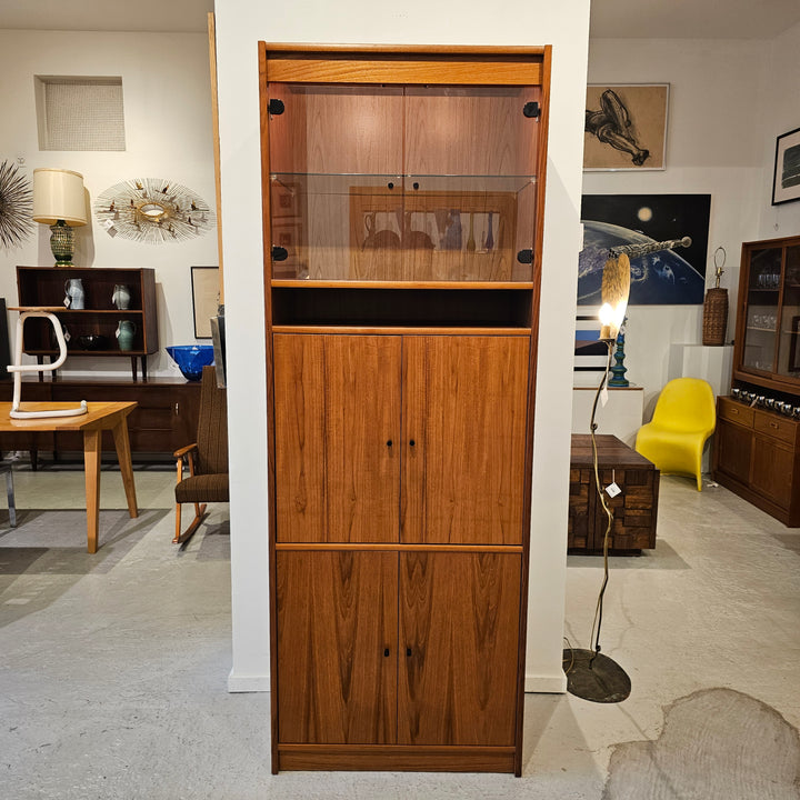 Narrow Teak Lighted Media Cabinet