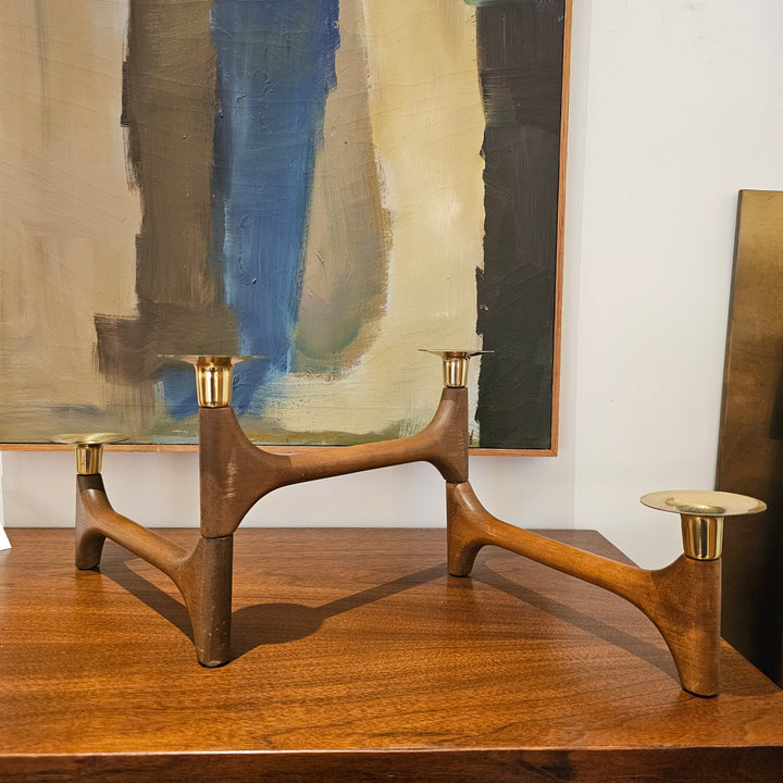 Articulating Teak & Brass Candle Holder