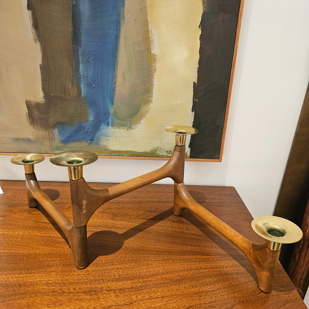 Articulating Teak & Brass Candle Holder