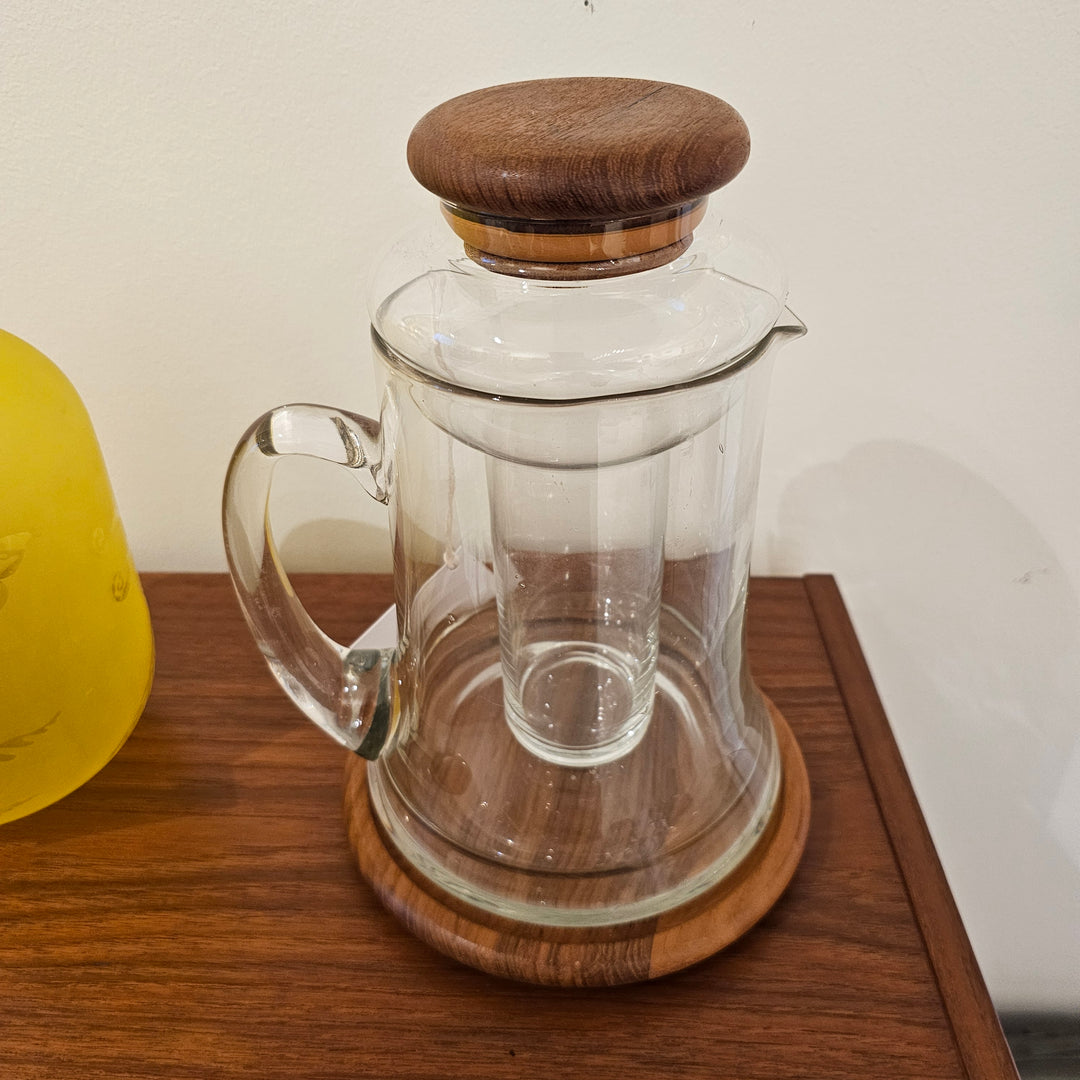 1970s Glass and Teak Wood Pitcher with Ice Chamber