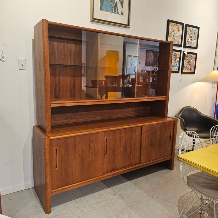 Two Piece Lighted Teak Hutch