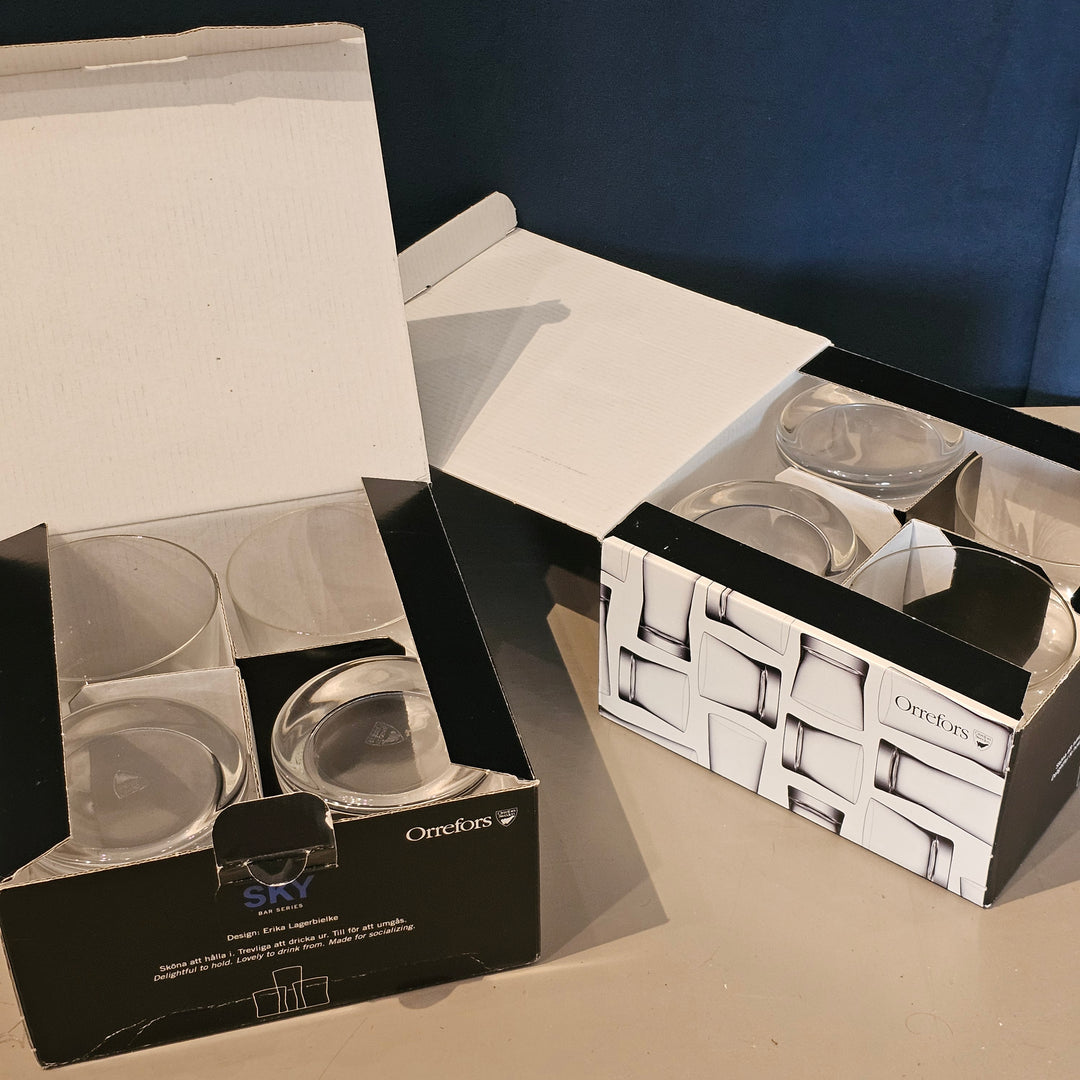 (4) Orrefors Sky Bar Series Crystal Rocks Glasses by Erika Lagerbiekle