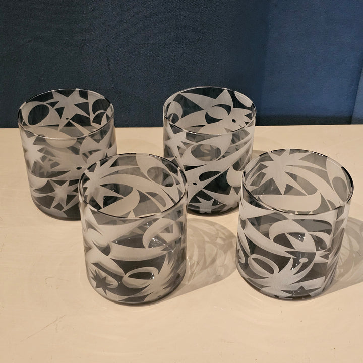 (4) Star Dance Cutout Double Old-Fashioned Glass by Lucia Eames