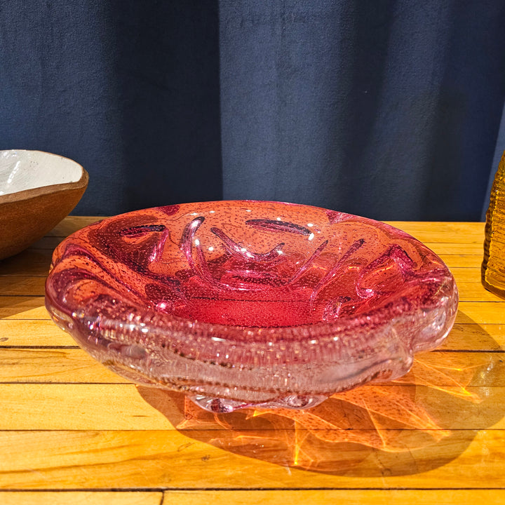 Seguso Controlled Bubble Pink Glass Bowl