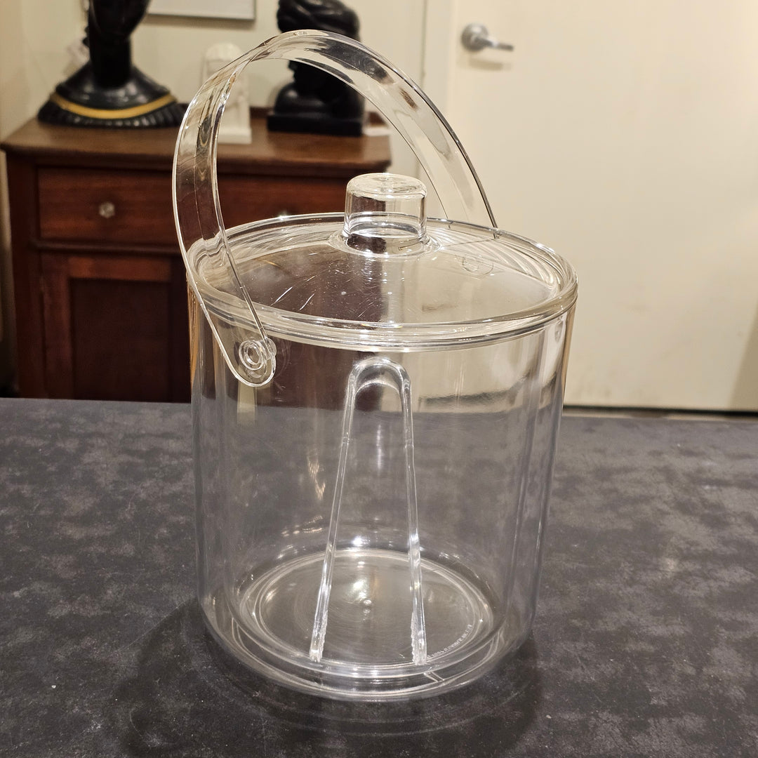 Vintage Acrylic Ice Bucket w/Removable Liner & Tongs