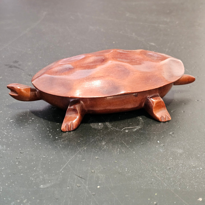 Handcarved Mahogany Covered Turtle Trinket Box