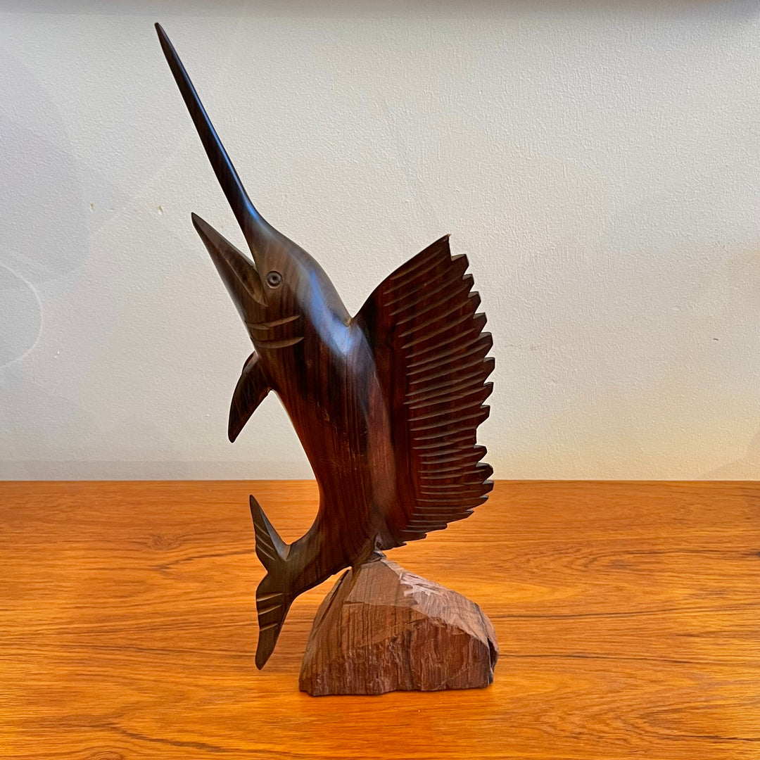 Carved Rosewood Sailfish Sculpture