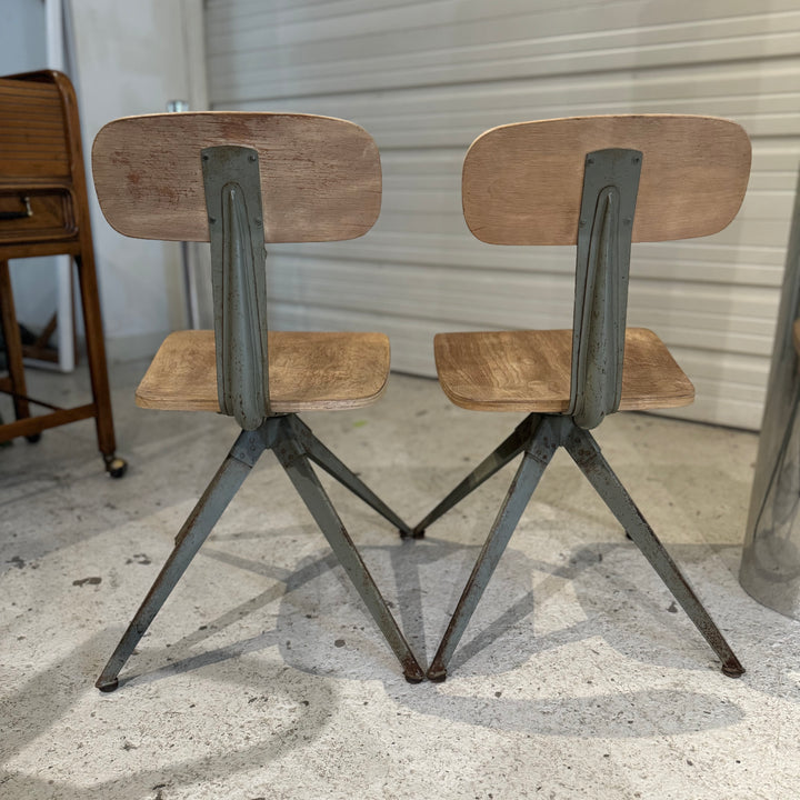 Pair of Industrial Wood and Metal Chairs