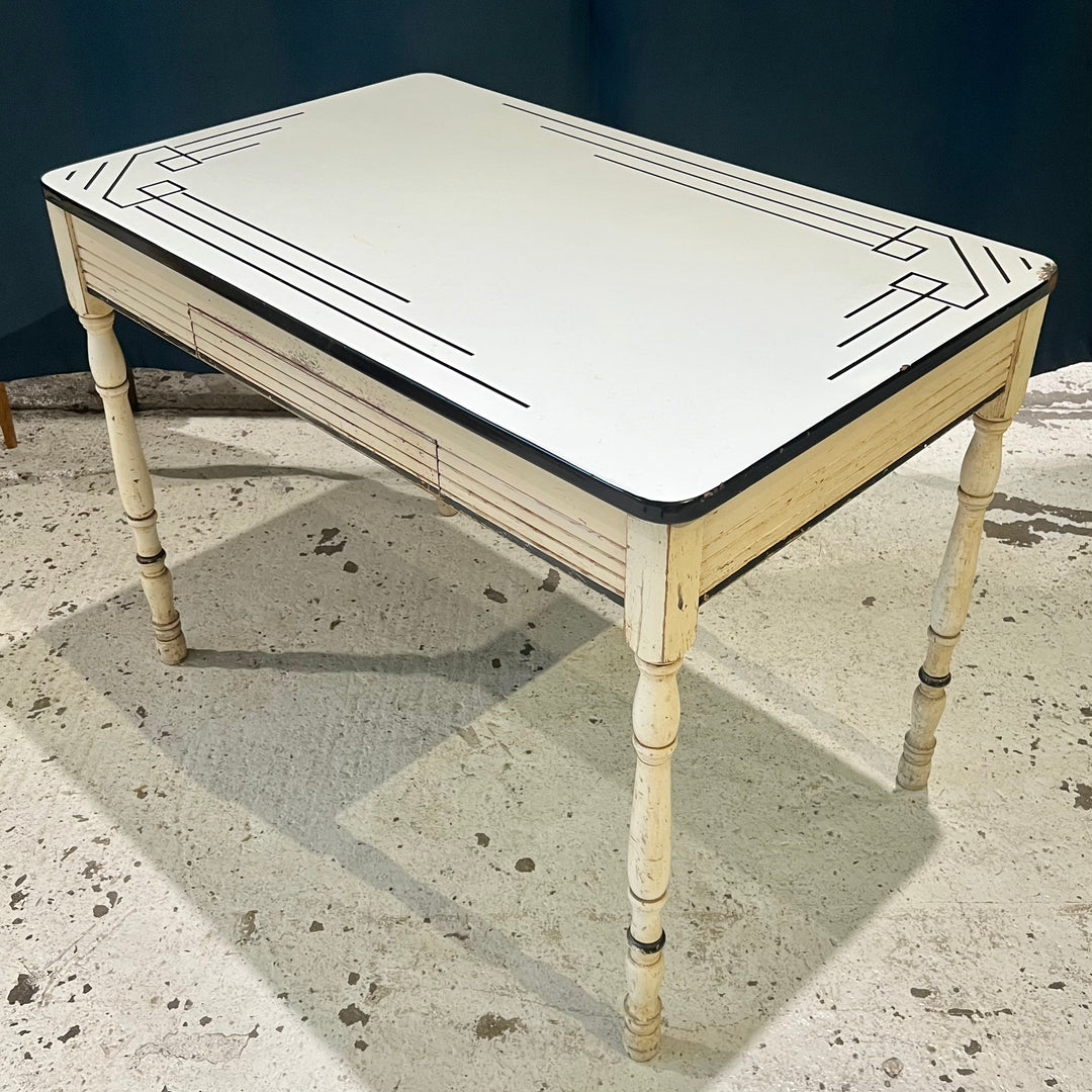 1930s Enamel-Topped Kitchen Table w/Drawer