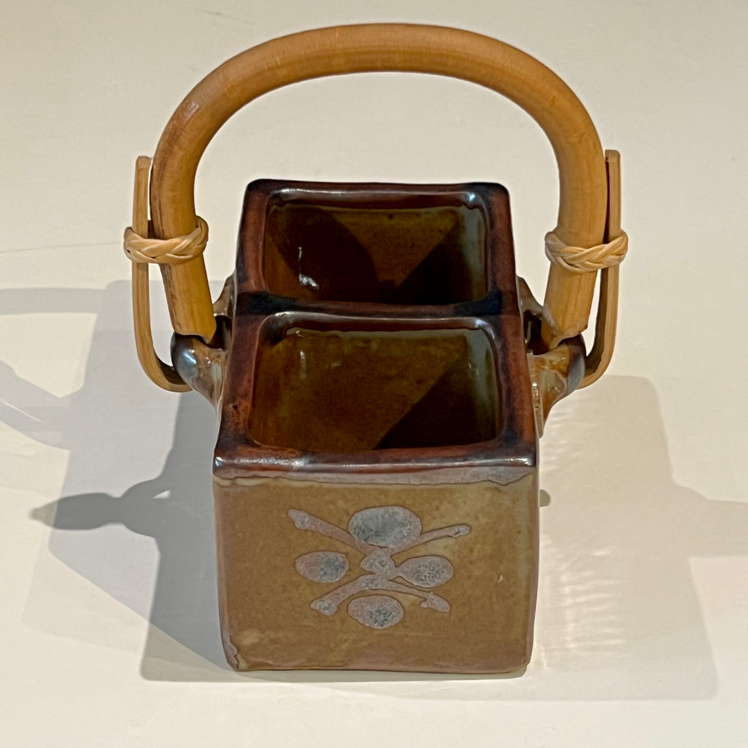 Japanese Ceramic Condiment Caddy w/Bamboo Handle