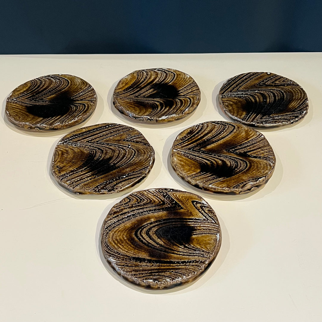 Set of 6 1960s Japanese Studio Pottery 6.5” Plates