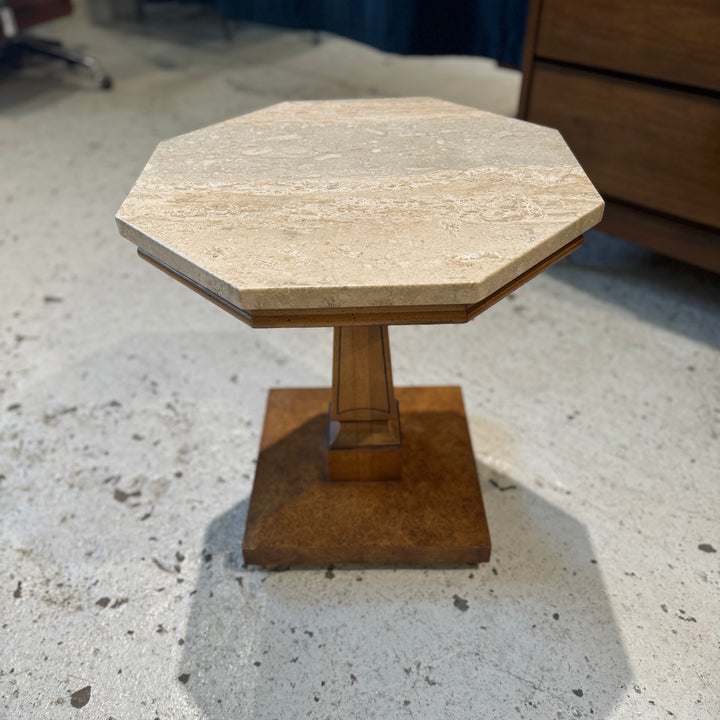 Octagonal Travertine Top Side Table