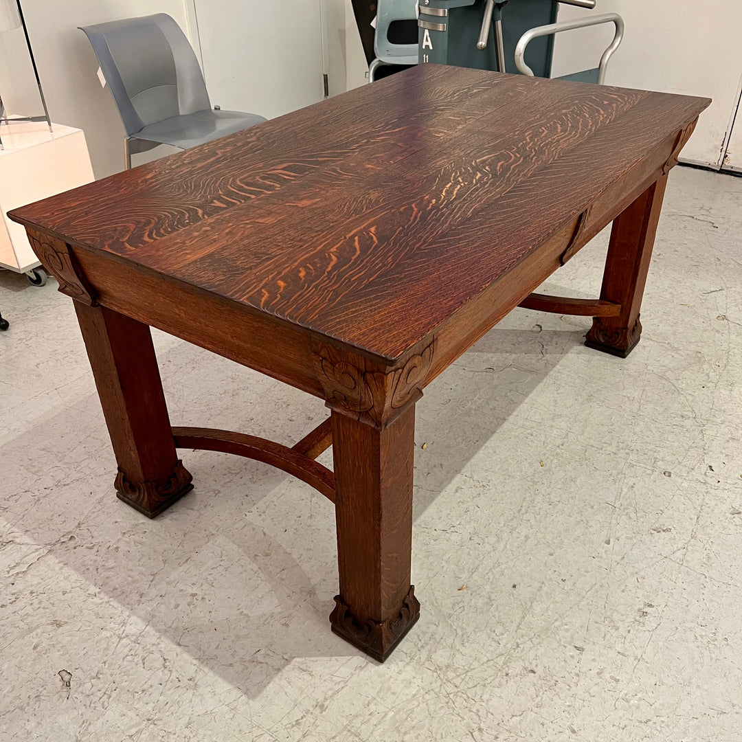 Refinished Antique Oak Trestle Table w/Drawers