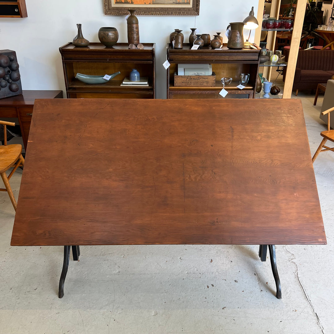 Large Antique Drafting Table w/Cast Iron Base