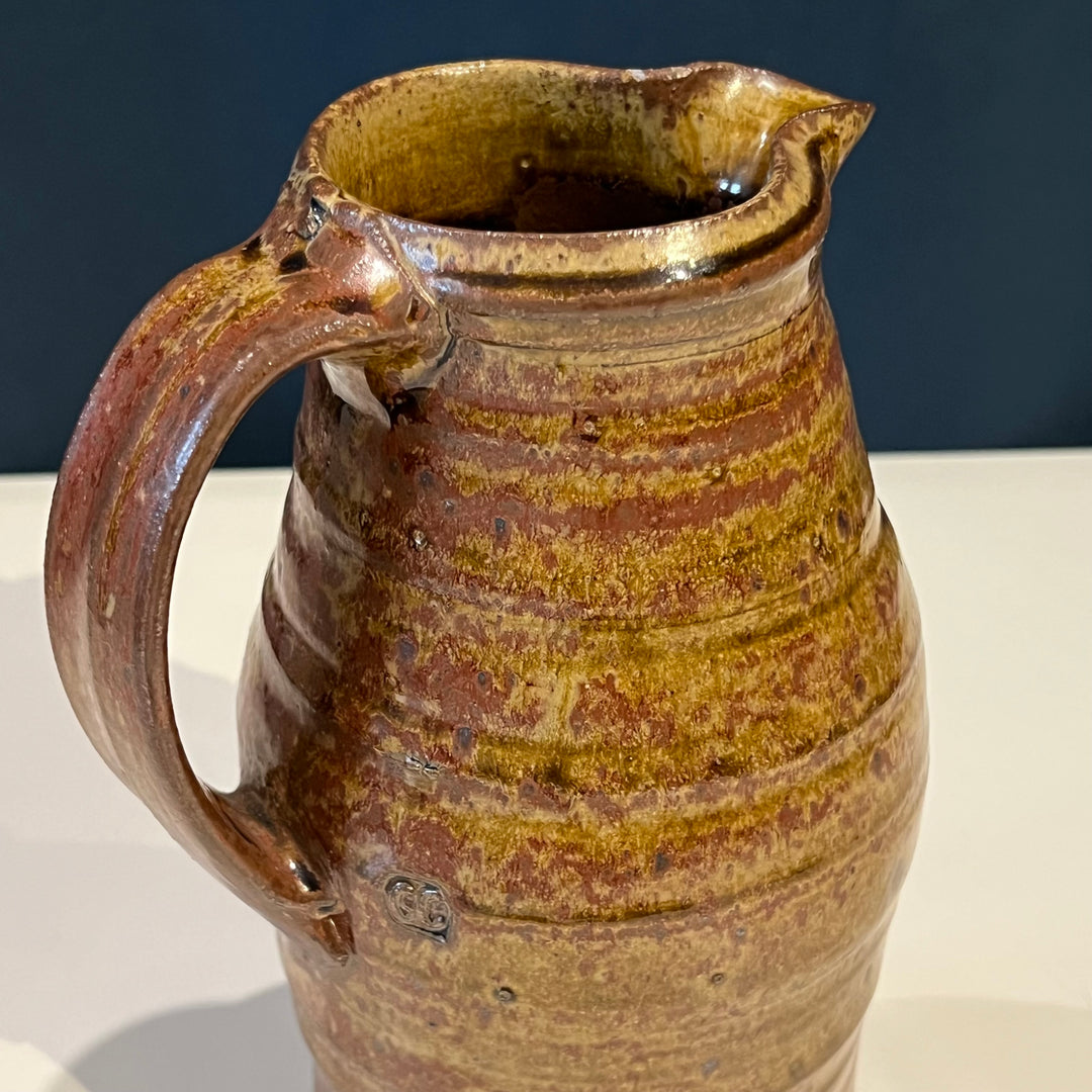 Brown Studio Pottery Ceramic Pitcher, Marked “GC”