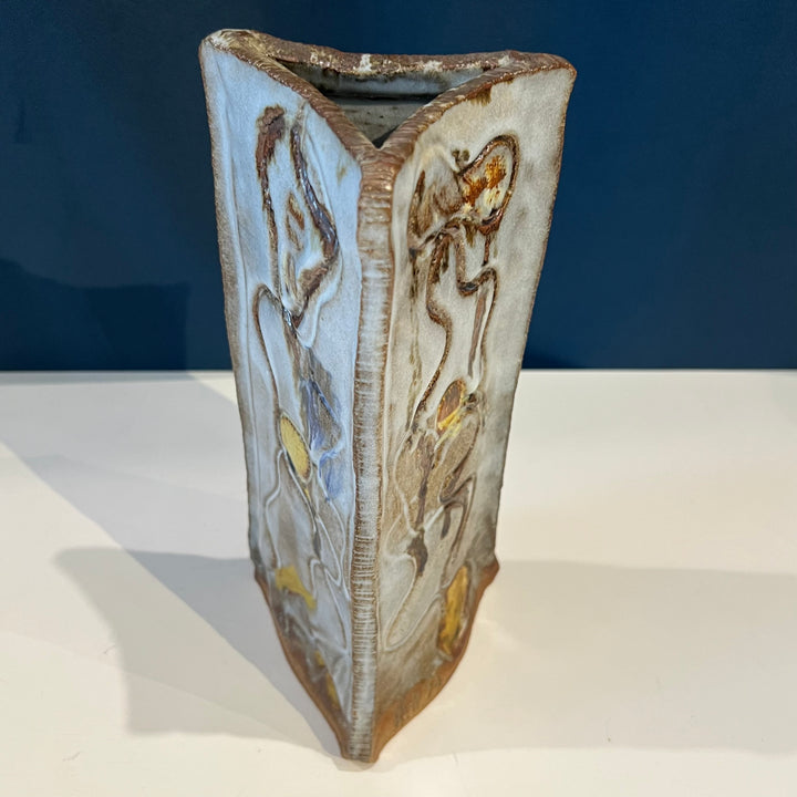 Triangular Studio Pottery Ceramic Vase, Signed “RDP”