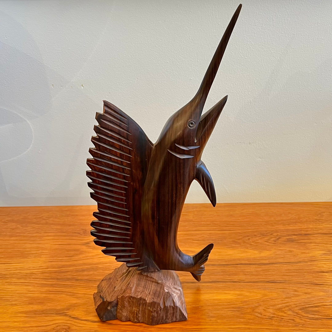 Carved Rosewood Sailfish Sculpture