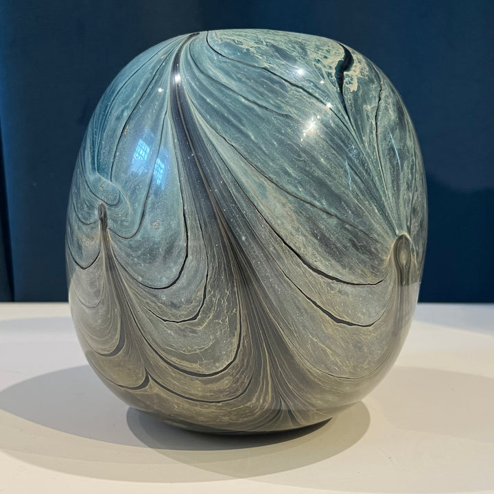 Hand-blown Glass Vase w/Bluish Swirled Pattern