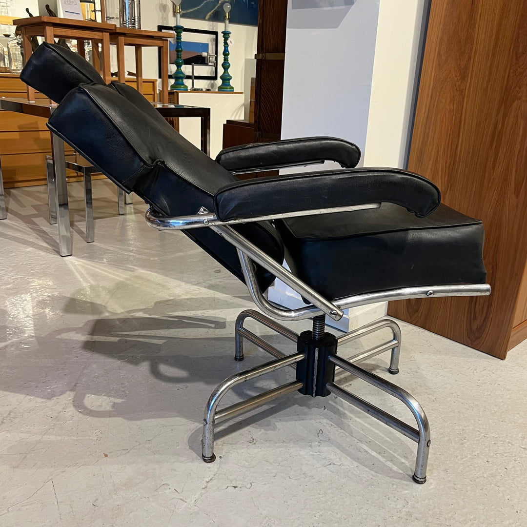 Amazing 1930s Deco Chrome/Black Vinyl Barber Chair