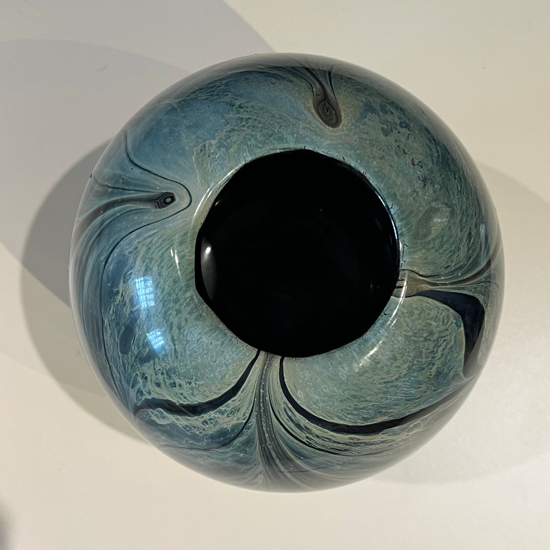 Hand-blown Glass Vase w/Bluish Swirled Pattern