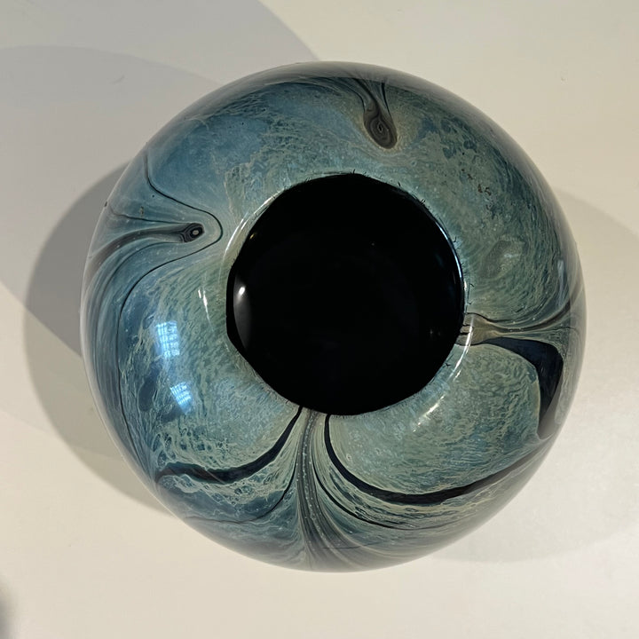 Hand-blown Glass Vase w/Bluish Swirled Pattern