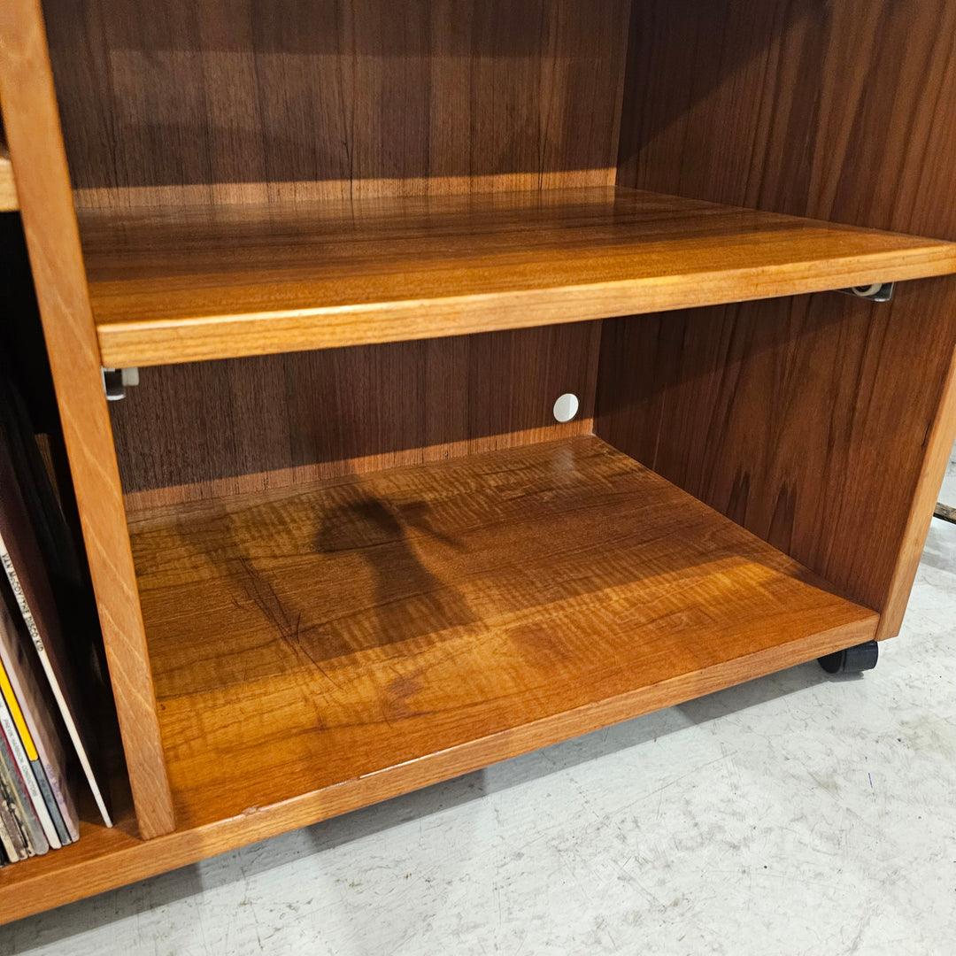 Teak Record Console Cabinet on Casters