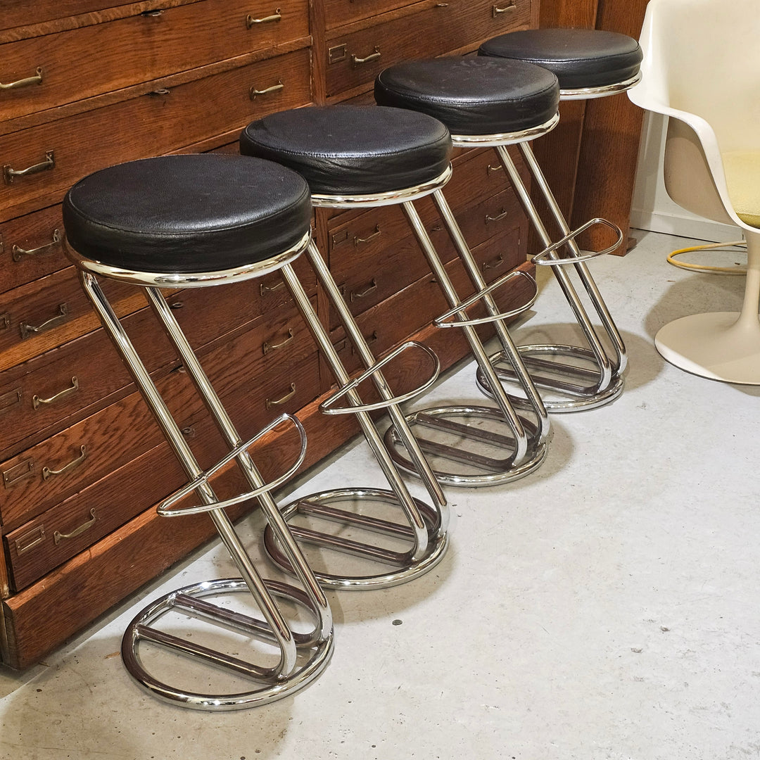 Leather and Chrome Bar Stool - 1980s Italy