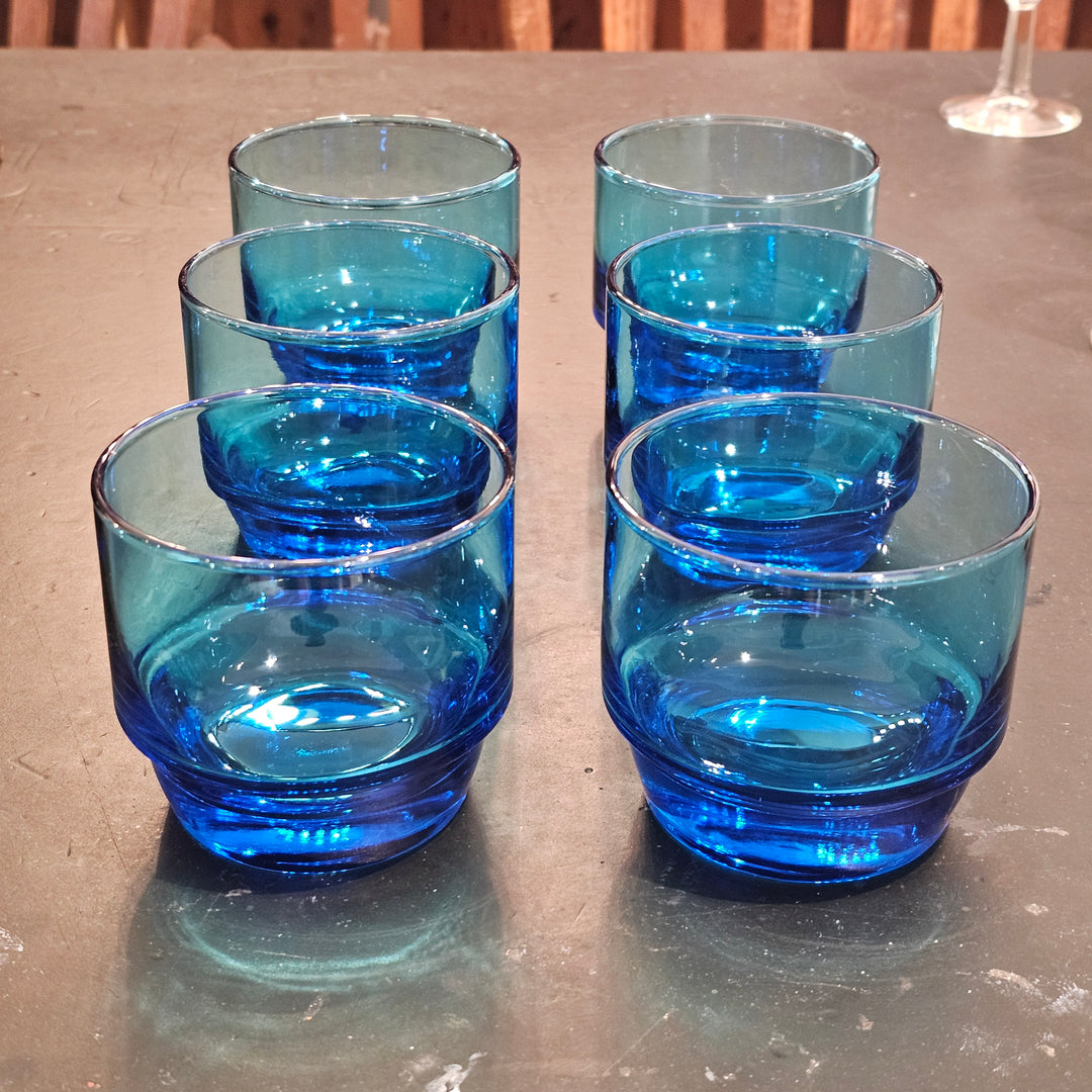 (6) Laser Blue Stackable Rocks Glasses